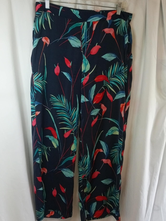 Liz Claiborne Pants - Liz Claiborne Navy Tropical Heat Leaf Print Pants Flowy Summer Hawaiian Resort